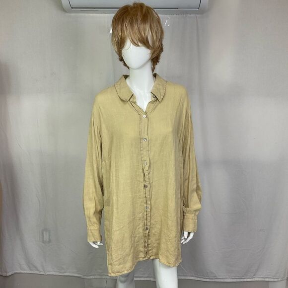 NU Construction 100% Linen Boho Lagenlook Ling Sleeves Button Up Shirt Size 1X - Picture 3 of 12